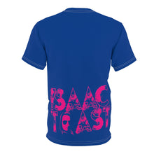 Load image into Gallery viewer, Bright bi-color Isaac Toast Unisex Tee in Blue and Fuchsia
