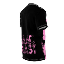 Load image into Gallery viewer, Bright bi-color Isaac Toast Unisex Tee in Black and Pink
