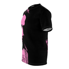 Load image into Gallery viewer, Bright bi-color Isaac Toast Unisex Tee in Black and Pink
