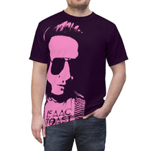 Load image into Gallery viewer, Bright bi-color Isaac Toast Unisex Tee in Plum and Pink
