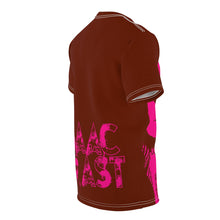 Load image into Gallery viewer, Bright bi-color Isaac Toast Unisex Tee in Brown and Fuchsia
