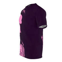Load image into Gallery viewer, Bright bi-color Isaac Toast Unisex Tee in Plum and Pink
