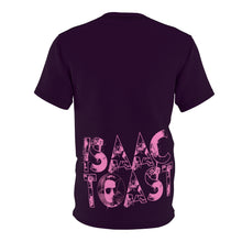 Load image into Gallery viewer, Bright bi-color Isaac Toast Unisex Tee in Plum and Pink
