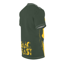 Load image into Gallery viewer, Bright bi-color Isaac Toast Unisex T-Shirt in Sage and Gold for DeeJay Ziploc
