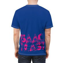 Load image into Gallery viewer, Bright bi-color Isaac Toast Unisex Tee in Blue and Fuchsia
