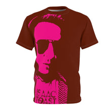 Load image into Gallery viewer, Bright bi-color Isaac Toast Unisex Tee in Brown and Fuchsia
