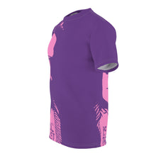 Load image into Gallery viewer, Bright bi-color Isaac Toast Unisex Tee in Purple and Pink
