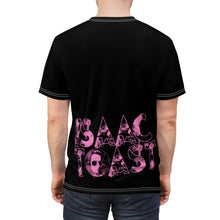 Load image into Gallery viewer, Bright bi-color Isaac Toast Unisex Tee in Black and Pink
