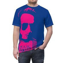Load image into Gallery viewer, Bright bi-color Isaac Toast Unisex Tee in Blue and Fuchsia
