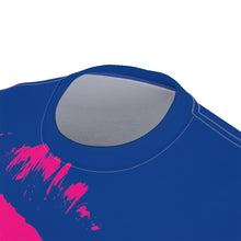 Load image into Gallery viewer, Bright bi-color Isaac Toast Unisex Tee in Blue and Fuchsia
