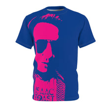 Load image into Gallery viewer, Bright bi-color Isaac Toast Unisex Tee in Blue and Fuchsia
