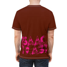 Load image into Gallery viewer, Bright bi-color Isaac Toast Unisex Tee in Brown and Fuchsia

