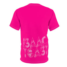 Load image into Gallery viewer, Bright bi-color Isaac Toast Unisex Tee in Fuchsia and Pink
