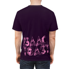 Load image into Gallery viewer, Bright bi-color Isaac Toast Unisex Tee in Plum and Pink
